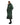EQUIDRY women's long waterproof horse riding coat in Black Forest Green/Cream studio side view showing side zips and storm skirts