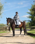 EQUIDRY waterproof horse riding raincoat All Rounder Original thick fleece Women's Charcoal/Turquoise rider on horse