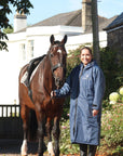 EQUIDRY waterproof horse riding raincoat All Rounder Original thick fleece Women's steel blue with horse