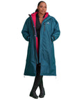 EQUIDRY women's long waterproof horse riding coat in Teal/Peacock Pink