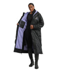 Evolution Women's Warm Waterproof Long Horse Riding Coat Thick Fleece Lining Cosy Fleece Lined Hood in Black/Lilac inner lining 