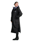 Evolution Women's Warm Waterproof Long Horse Riding Coat Thick Fleece Lining Cosy Fleece Lined Hood in black/lilac side zips