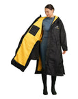 EQUIDRY women's long waterproof horse riding coat in Black/Yellow inner lining 