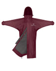 EQUIDRY women's mesh lining long waterproof horse riding coat in plum/charcoal