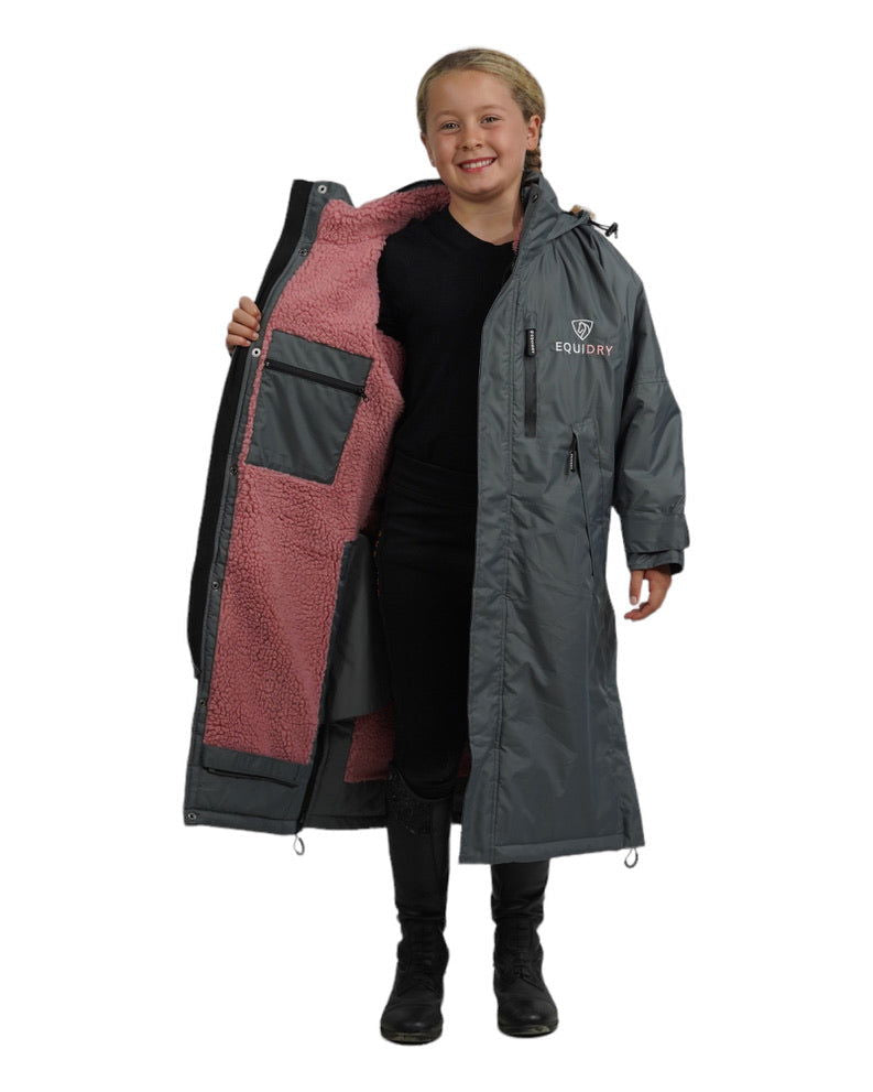 Evolution Children's | Thick Fleece | Stowaway Hood | Charcoal/Pale Pink - EQUIDRY