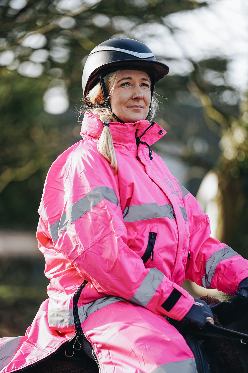 Pro Ride Women&#39;s | Thin Fleece | Stowaway Hood | Pink Reflective