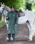 Evolution Men's Warm Waterproof Horse Riding Coat Thick Fleece Lining Fixed Hood black forest green/cream