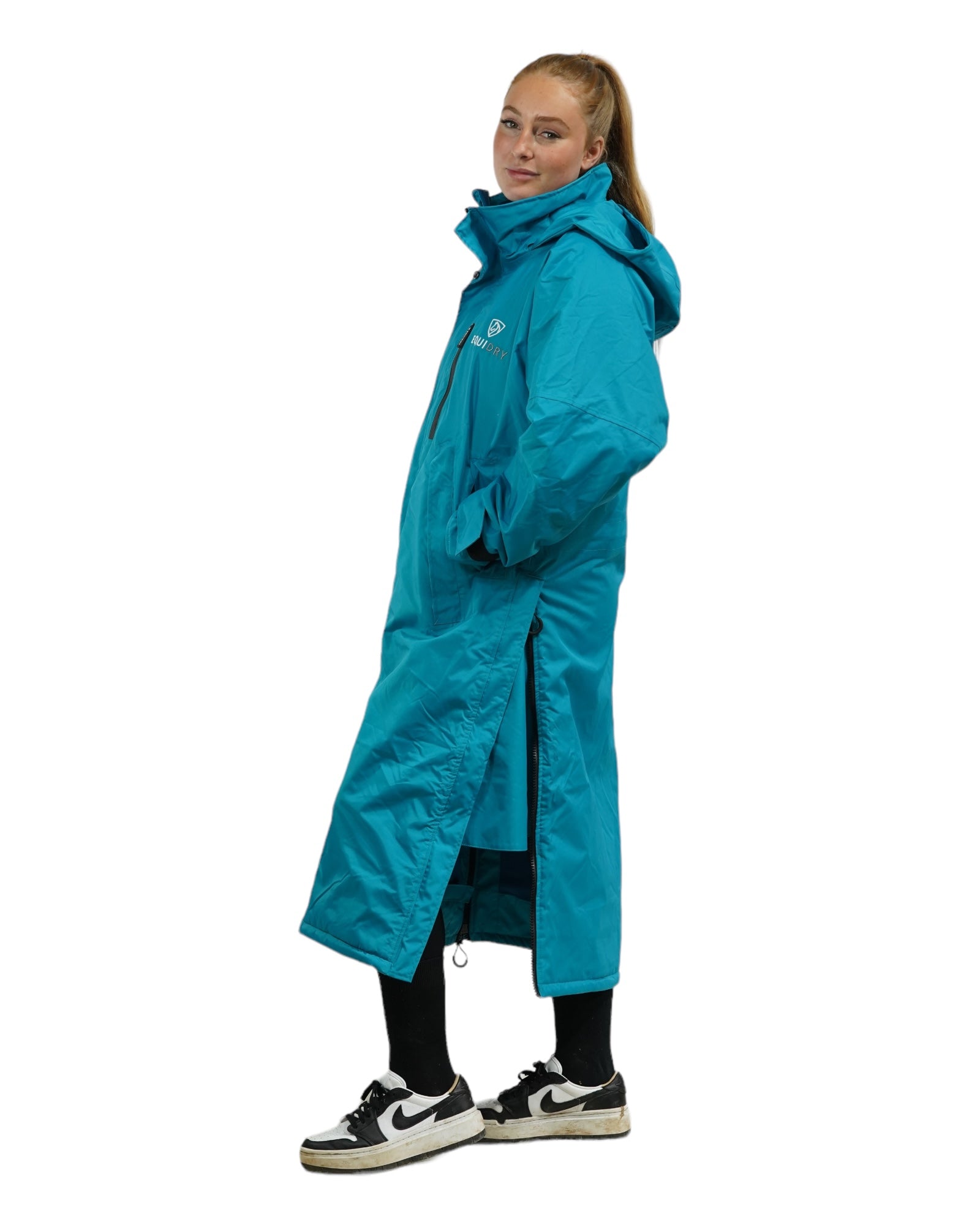 Evolution Women&#39;s | Thin Fleece | Stowaway Hood | Turquoise/Turquoise