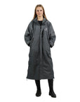 EQUIDRY women's thin fleece long waterproof horse riding coat in charcoal studio front 