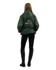 EQUIDRY women's waterproof short blouson style horse riding jacket in black forest green back view studio 