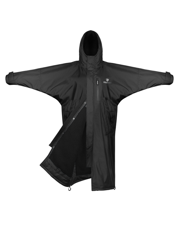 EQUIDRY men's long waterproof horse riding coat in Black/Black