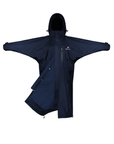 EQUIDRY women's thin fleece stowaway hood long waterproof horse riding coat in navy/navy