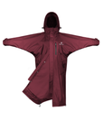 EQUIDRY women's thin fleece stowaway hood long waterproof horse riding coat in plum