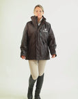 EQUIDRY women's waterproof short blouson style horse riding jacket in rich brown video