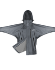 Shortie Child's Oversized Short Waterproof blouson style Riding Jacket Thin Fleece Lining Stowaway Hood in charcoal/grey