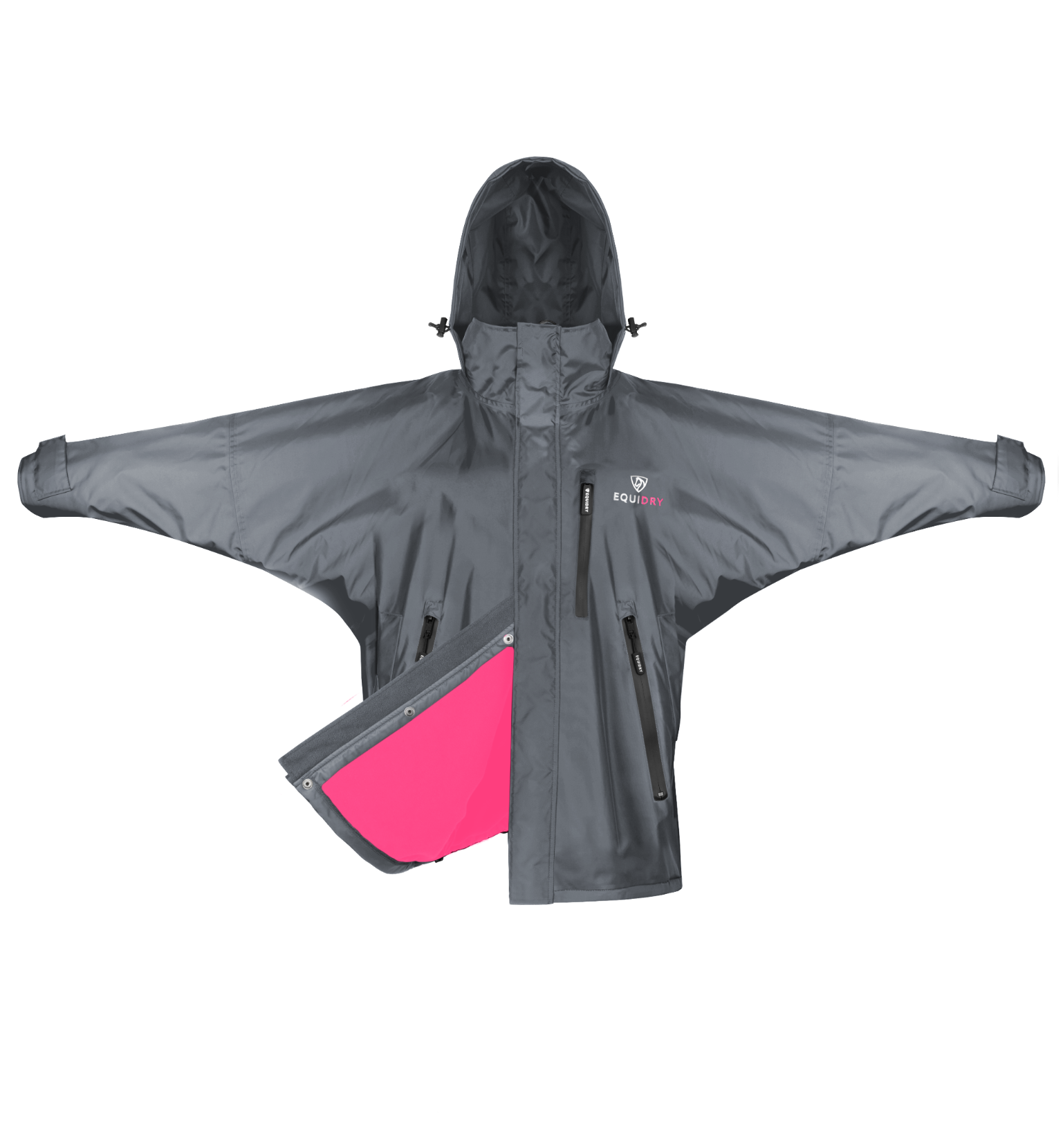 EQUIDRY women's waterproof short blouson style horse riding jacket in charcoal/peacock pink