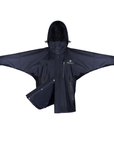 Shortie Child's Oversized Short Waterproof blouson style Riding Jacket Thin Fleece Lining Stowaway Hood in navy/navy