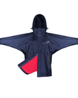 Shortie Child's Oversized Short Waterproof blouson style Riding Jacket Thin Fleece Lining Stowaway Hood in navy/raspberry 